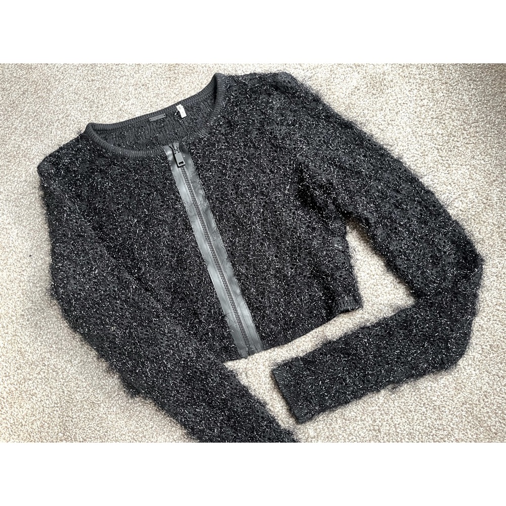Elie Tahari Wool Blend Cropped Sweater Neoprene Zipper